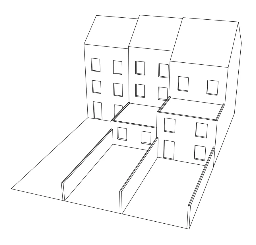 Schéma de la situation existante d'une toiture plate sans terrasse.