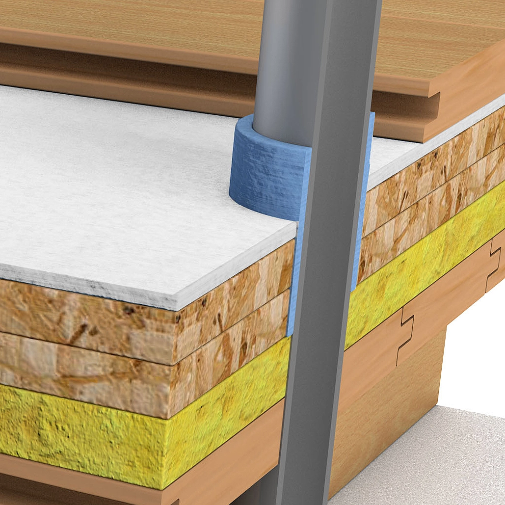 Détail d'un schéma de plancher flottant avec isolation acoustique des techniques